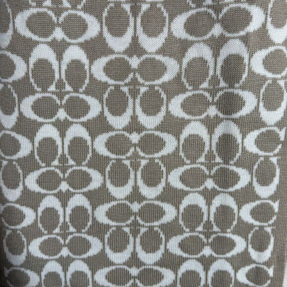 Coach Signature Logo Knit Scarf Beige Ivory Wool Blend Winter Wrap 66x10 - Picture 4 of 4